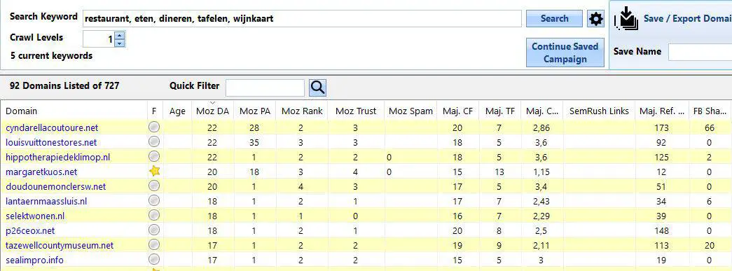 Verlopen domeinen opzoeken met domain hunter gatherer