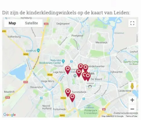 Kaartje met meerdere winkels in een google maps