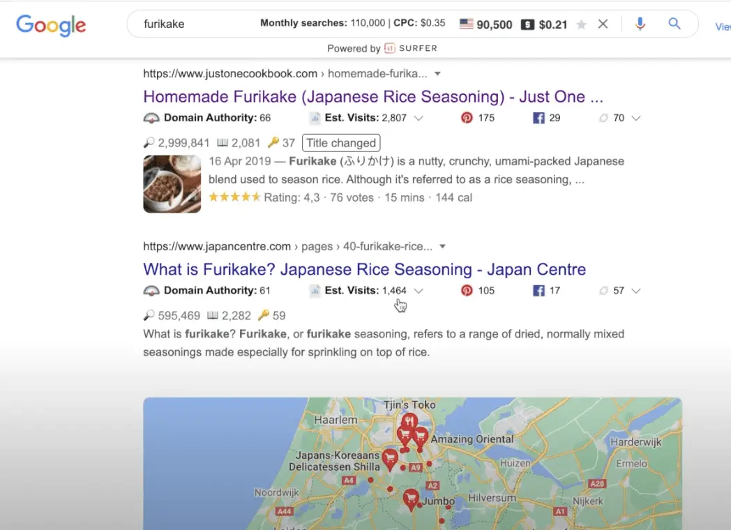 Google SERP voor furikake