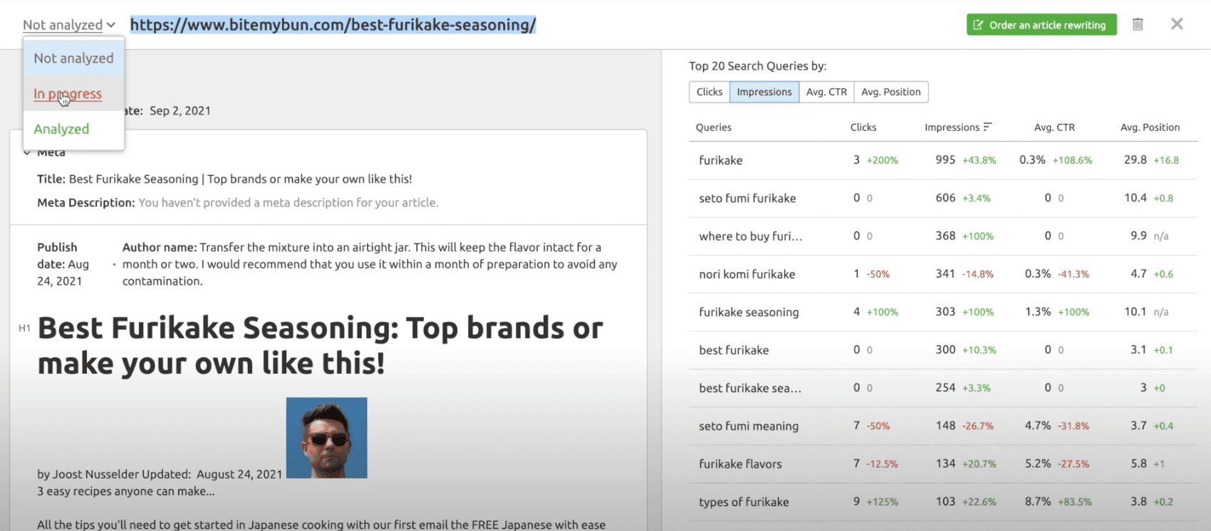 Semrush content audit post status