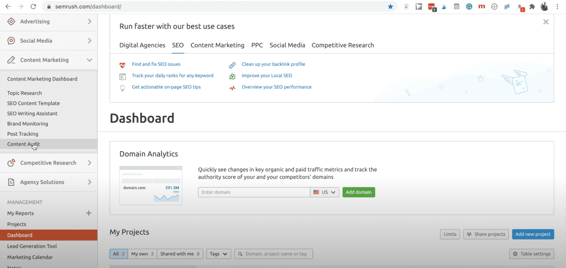 Semrush content audit tool