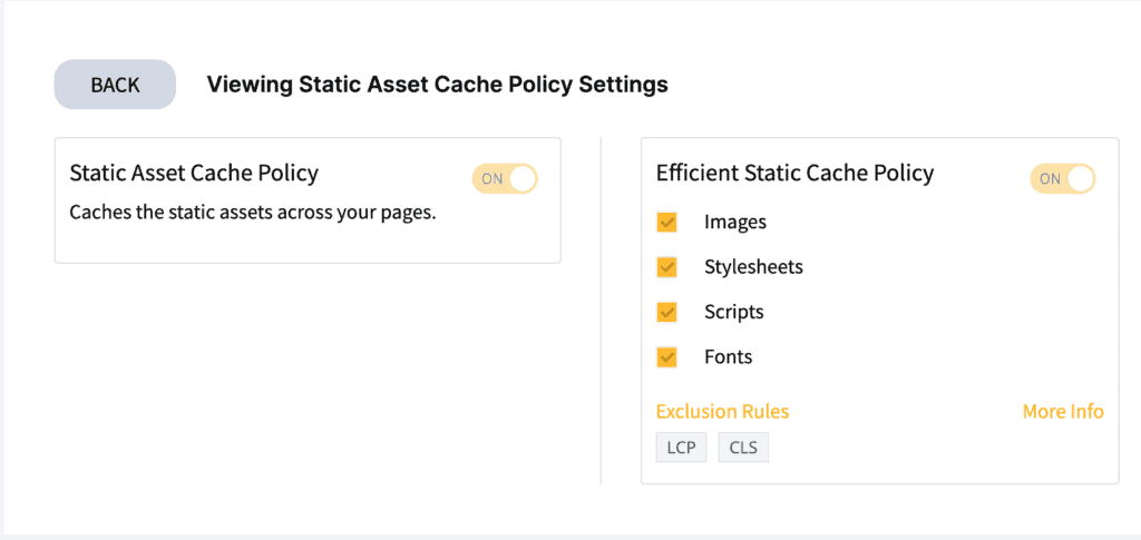Cache settings in Ezoic Leap