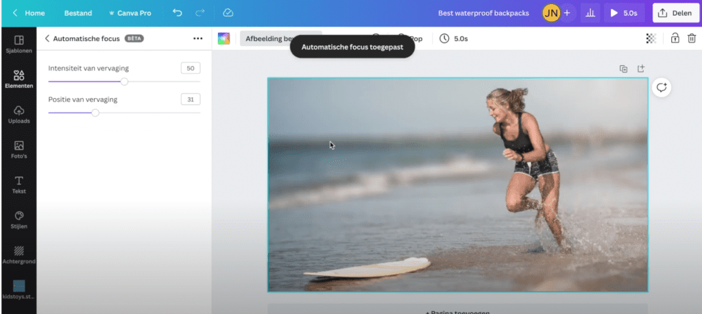 Automatic focus feature in Canva