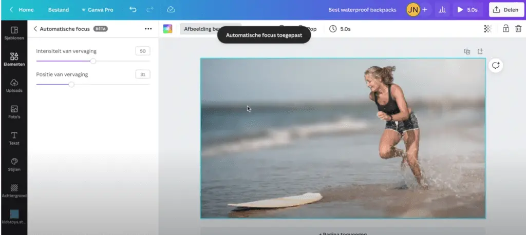 Automatische focusfunctie in Canva