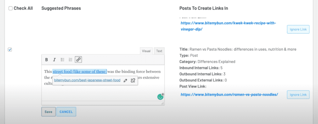Editing the links anchor text in linkwhisper