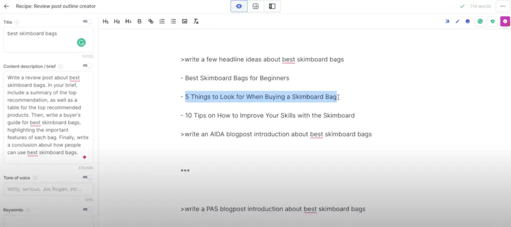 Headline ideas with Jasper AI