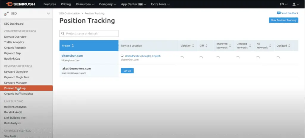 SEMrush position tracking