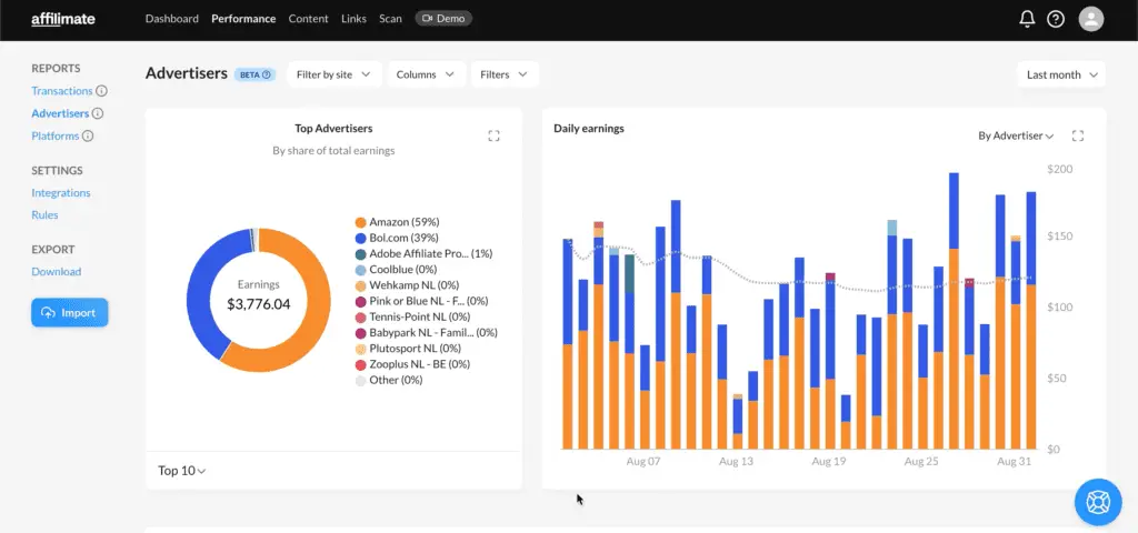 Affilimate affiliate dashboard