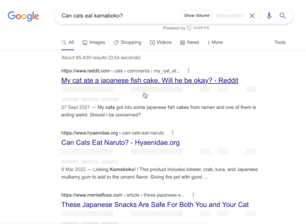 Google results for an underserved topic