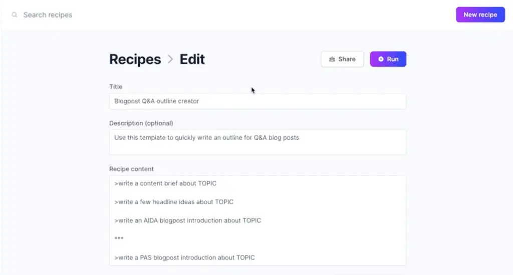 Jasper AI recipes and commands